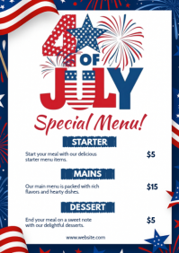 White Joyful 4th of July Special Menu A5 template