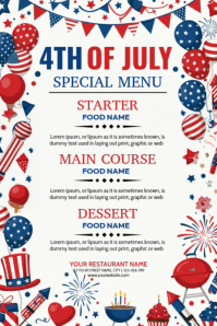 White Joyful 4th of July Special Menu Poster Plakat template