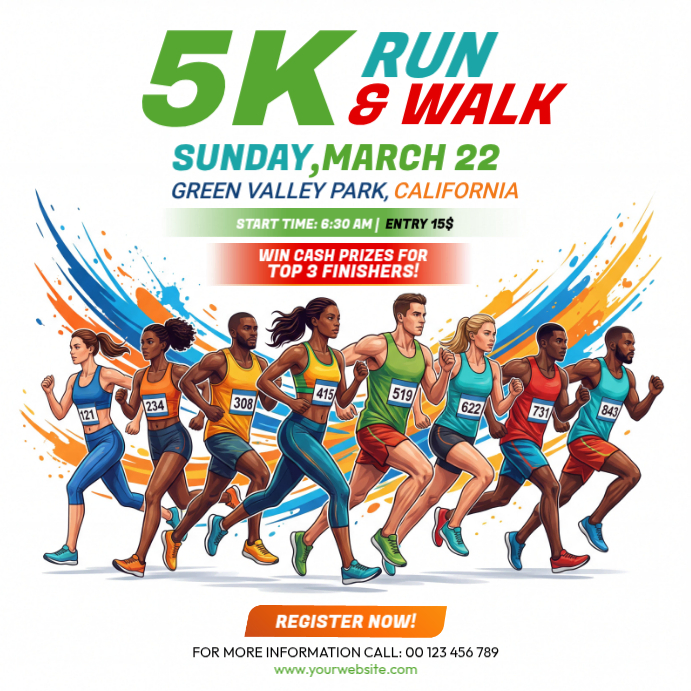 White Joyful 5K Run & Walk Event Instagram Post Template | PosterMyWall