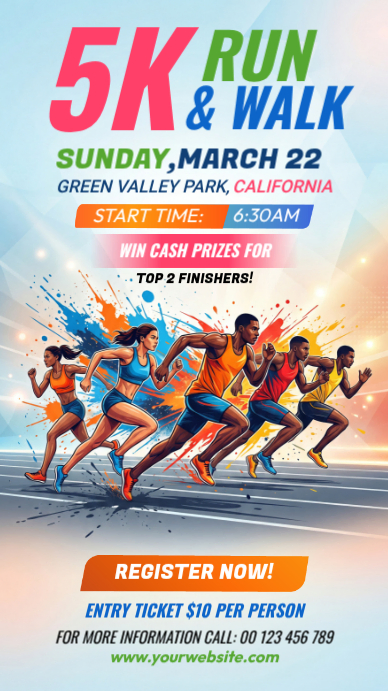 White Joyful 5K Run and Walk Event Instagram Story Template | PosterMyWall