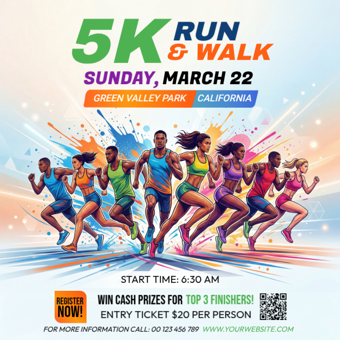 Copy of White Joyful 5K Run Event Instagram Post | PosterMyWall