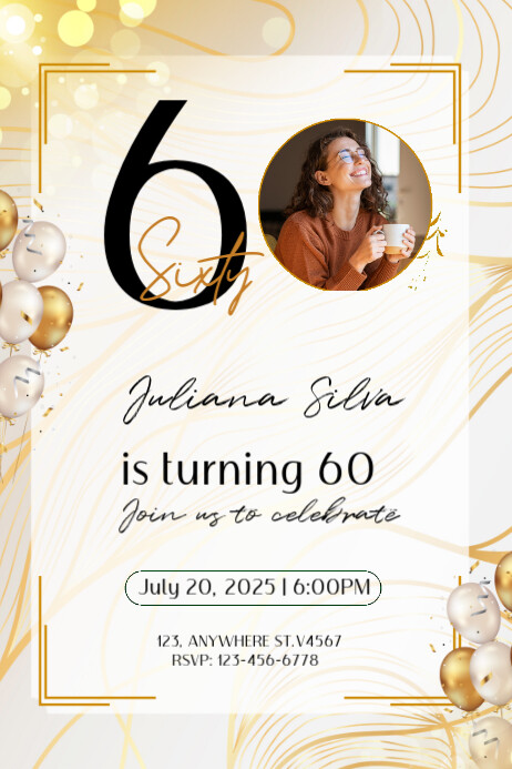 White Joyful 60th Birthday Templates Poster | PosterMyWall