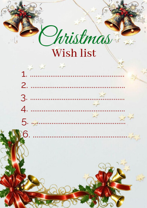 White Joyful A Christmas Wish List A4 Template | PosterMyWall