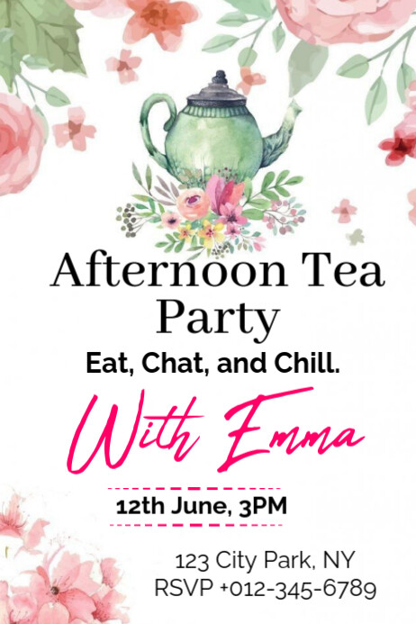 White Joyful Afternoon Tea Party Poster/Flyer Template | PosterMyWall