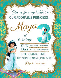 Aladdin Invite White Joyful Aladdin Birthday A4 Template | PosterMyWall