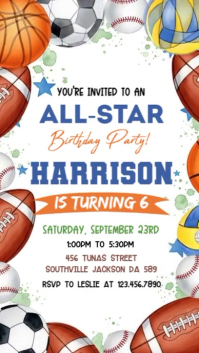 White Joyful All Star Birthday Invite Instagram Story template