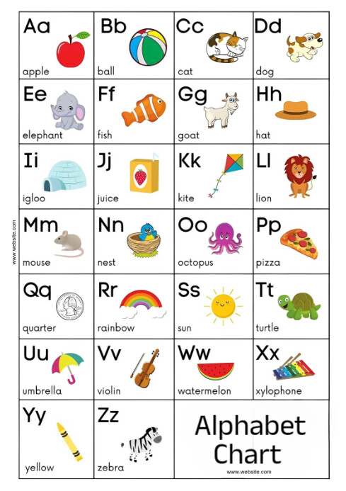 White Joyful Alphabet Chart  A4 template