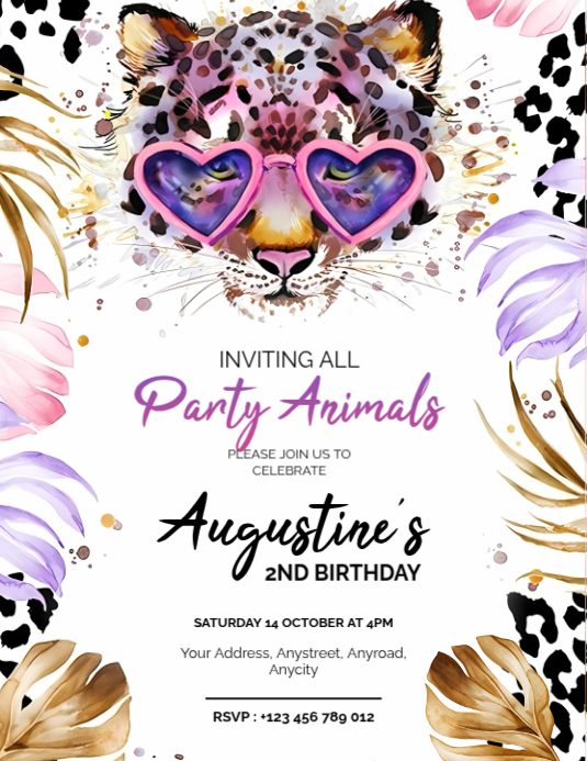 White Joyful Animal Birthday Invitation Flyer Template | PosterMyWall