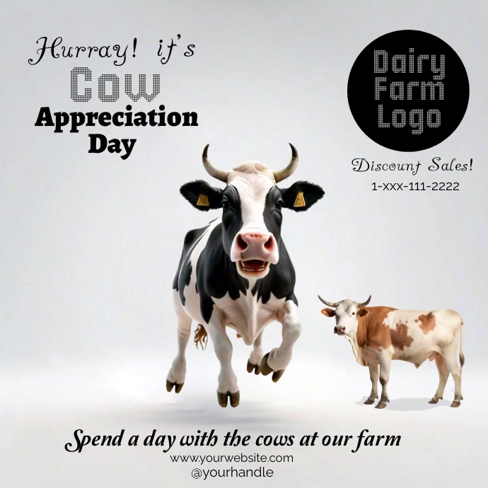 White Joyful Animated Cow Appreciation Day Template | PosterMyWall