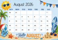 White Joyful August 2026 Calendar A4 template
