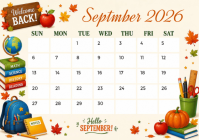 White Joyful September 2026 Calendar A4 template