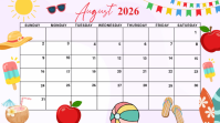 White August 2026 Calendar Præsentation Template