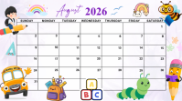 White August 2026 Calendar Presentasi Template