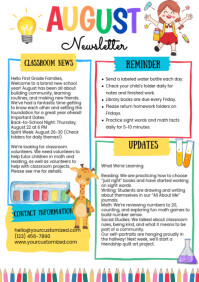 White Joyful August Newsletter A4 template