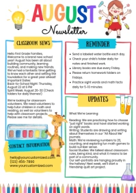 White Joyful August Newsletter A4 template