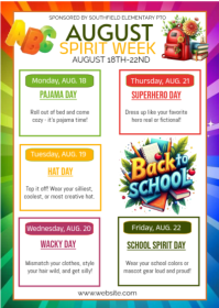 White Joyful AUGUST School Spirit Week A6 template