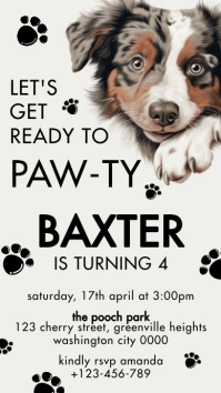 White Joyful Australian Shepherd Birthday Inv Instagram Story template