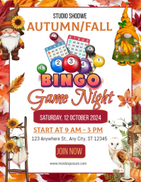 白色 Autumn Bingo Game Night Flyer Template
