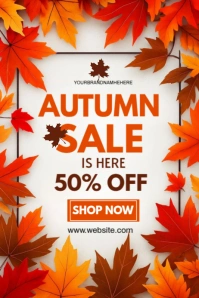 White Joyful Autumn Sale Fall Sale Poster template