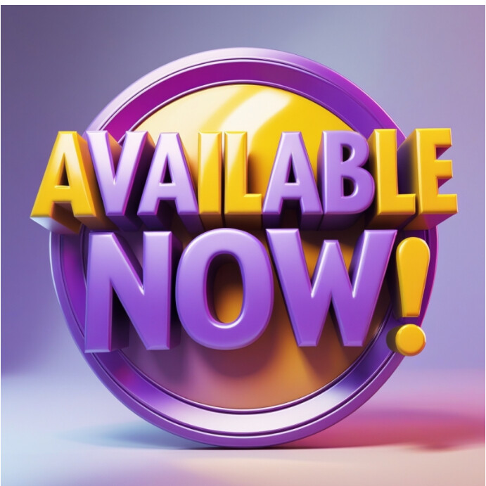 White Joyful Available Now 3d Text Design Bold Purple And Yellow Marketing Banner  Instagram Post template