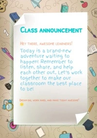 White Joyful Awsome Class Announcement A4 template