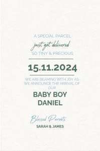White Joyful Baby Announcement Poster Póster template