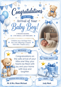 White Joyful Baby Boy Arrival A4 template