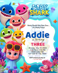 White Baby Shark Birthday Party Instagram Portrait Template