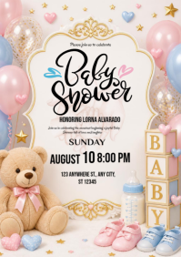 白色 Baby Shower A5 Template