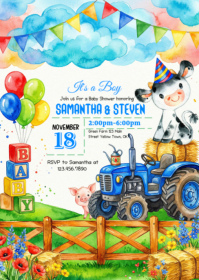 White Joyful Baby Shower A6 template