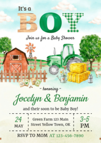 White Joyful Baby Shower A6 template