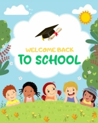 White Joyful Back To School Cartoon Poster  Instagram Portrait template