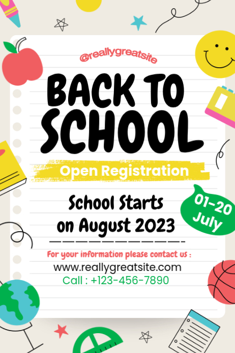 White joyful back to school open registration poster Template ...