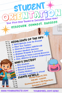 White Student Orientation Poster Template