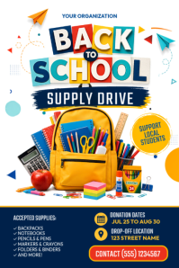 White Back to School Supply Drive Poster Template