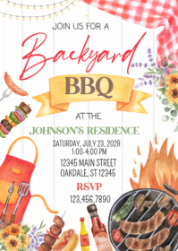 White Joyful Backyard BBQ Invitation A6 template