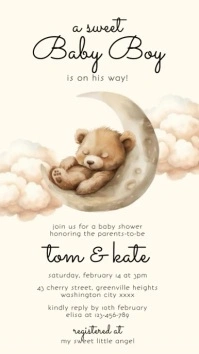 White Joyful Bear Baby Shower Invitation Inst Instagram Story template