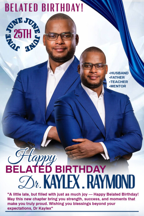 White Joyful Belated Birthday  Poster Cartaz template