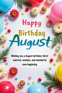 White Joyful Birthday Card  Poster Plakkaat template