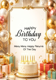 Белый Elegant Birthday Celebration A4 Template