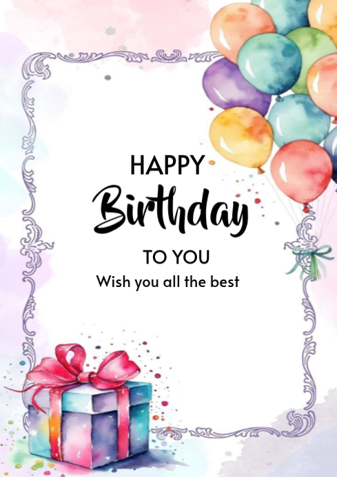 White Joyful Birthday Celebration A4 Template | PosterMyWall