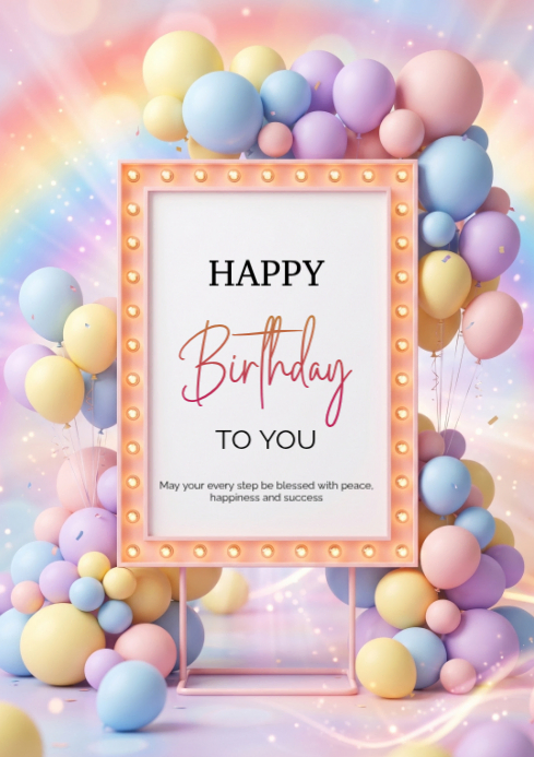 White Joyful Birthday Celebration A4 Template | PosterMyWall