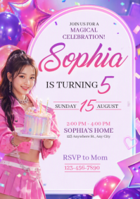 White Birthday Invitation A5 Template