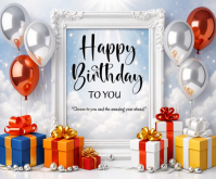 White Joyful Birthday Celebration Medium Rectangle Umugqa Ophakathi template