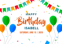 White Joyful Birthday Celebration Postcard Pocztówka template