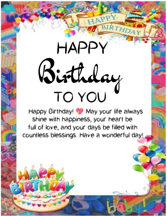 White Joyful Birthday Greeting Card Flyer Template | PosterMyWall