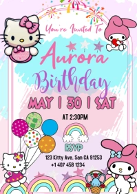 White Joyful Birthday Hello Kitty A1 template