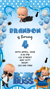 White Joyful Birthday Invitation Digital Display 数字显示屏 (9:16) template