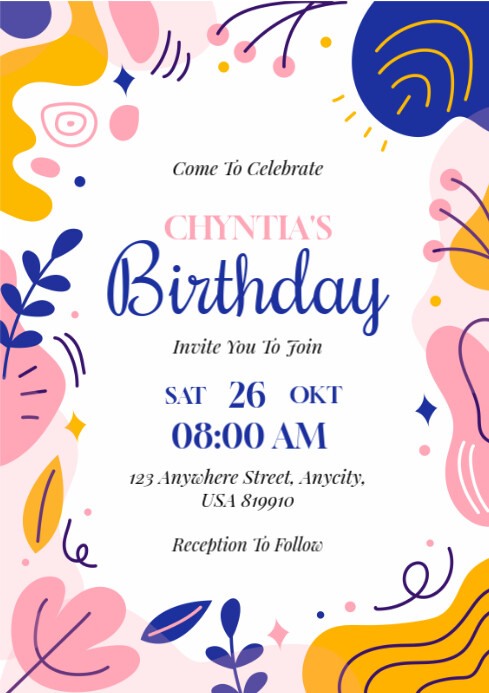 White Joyful Birthday Invitation Flyer A4 Template | PosterMyWall