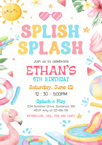 White Joyful Birthday Party A4 template